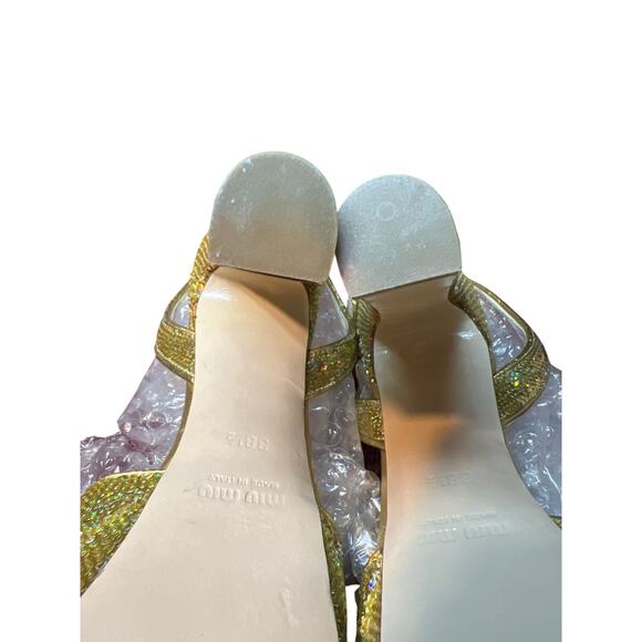 Miu Miu Gold Sequin Spangle Platform Heel Size EU38 1/2 - Picture 12 of 12